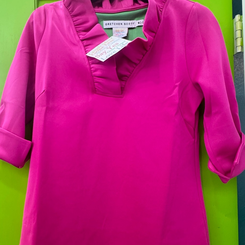 Stunning Pink Gretchen Scott Jersey Ruffneck Top Size Medium